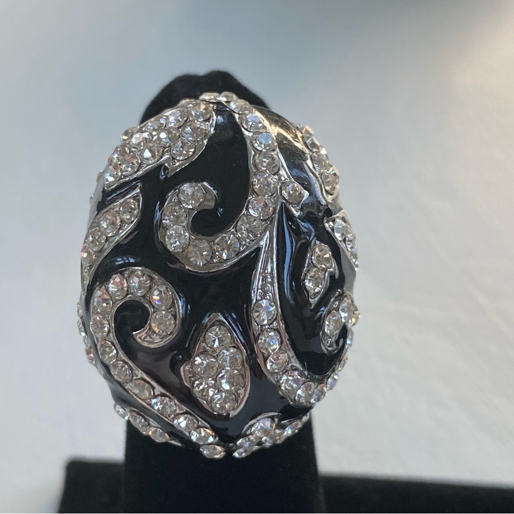 Black & Rhinestone Stretch Ring - Picture 9 of 9